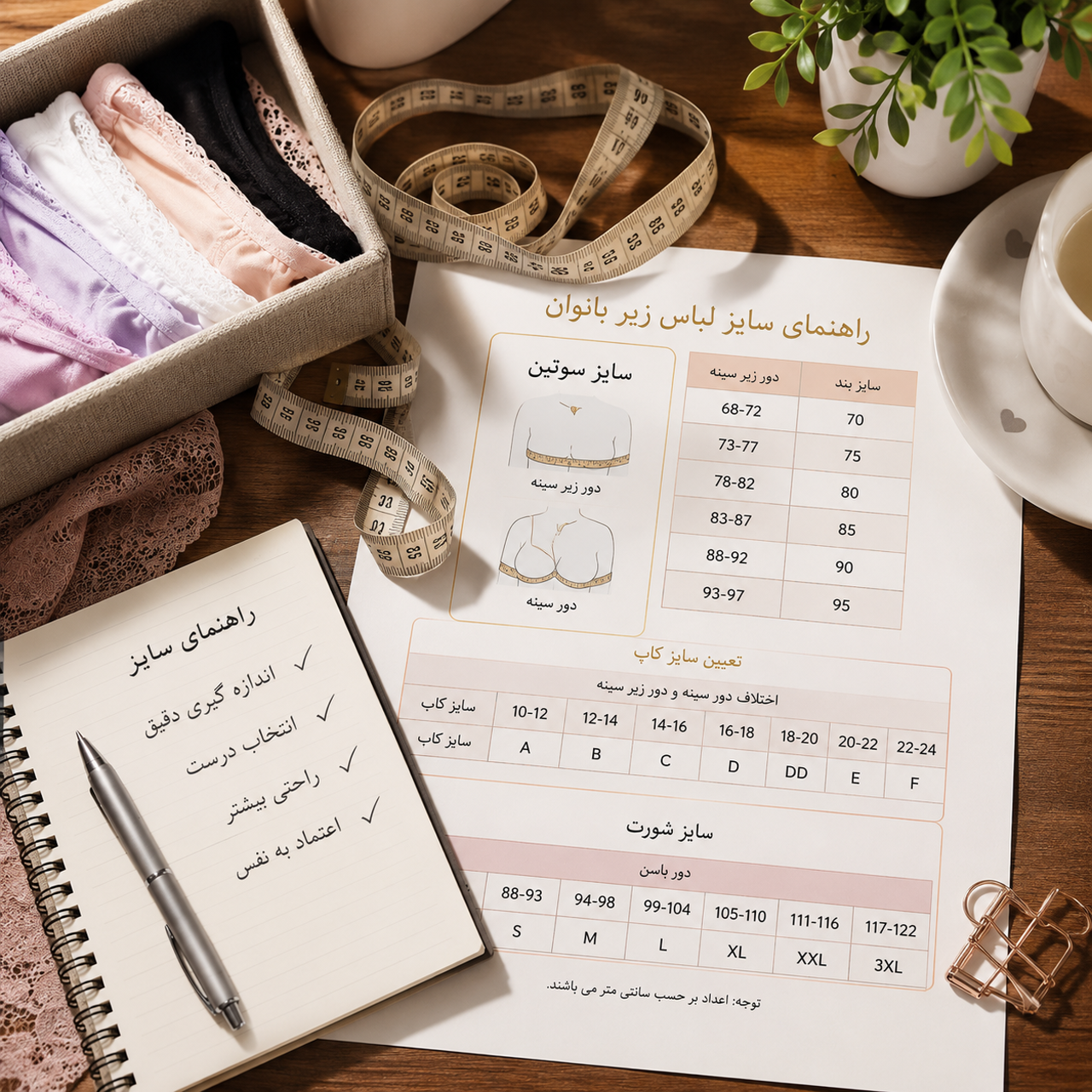 راهنمای جامع انتخاب سایز لباس زیر زنانه